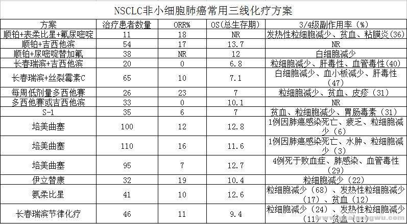 表3：非小细胞肺癌三线化疗